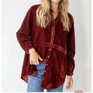 Natural Life Laid Back Velvet Button Down Shirt Shacket Size XXL‎ Rust Tunic NWT